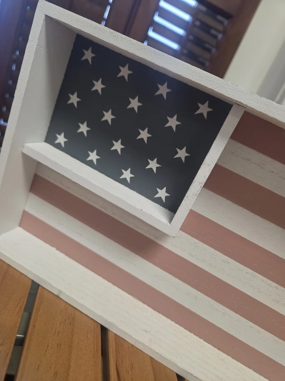 Wooden Flag Vanity Tray in White and Dusty Pink
